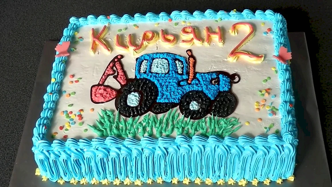 Бенто торт синий трактор