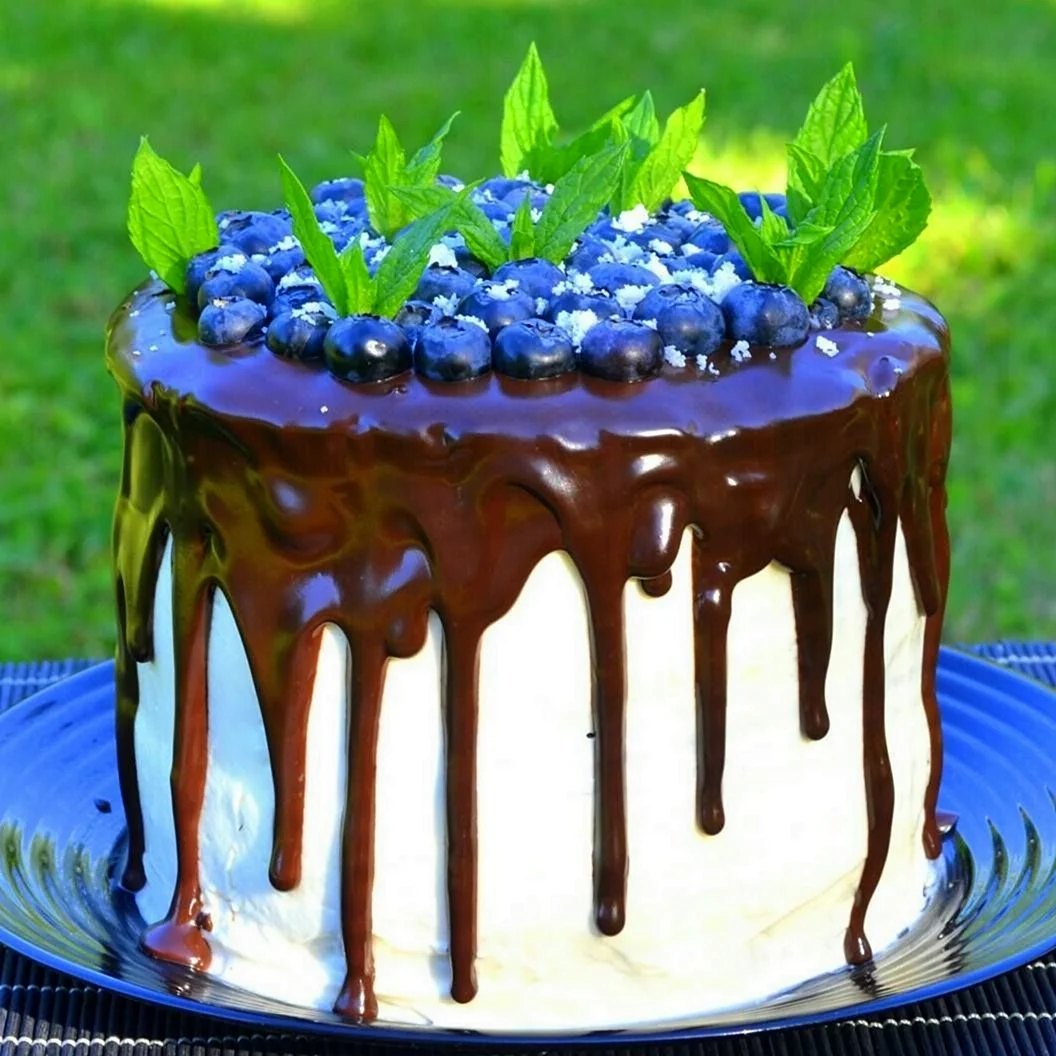 Декор торта голубикой и шоколадом