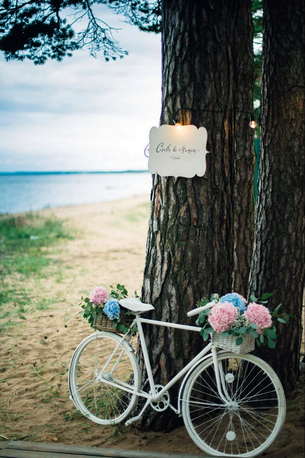 Фотозона с велосипедом и цветами