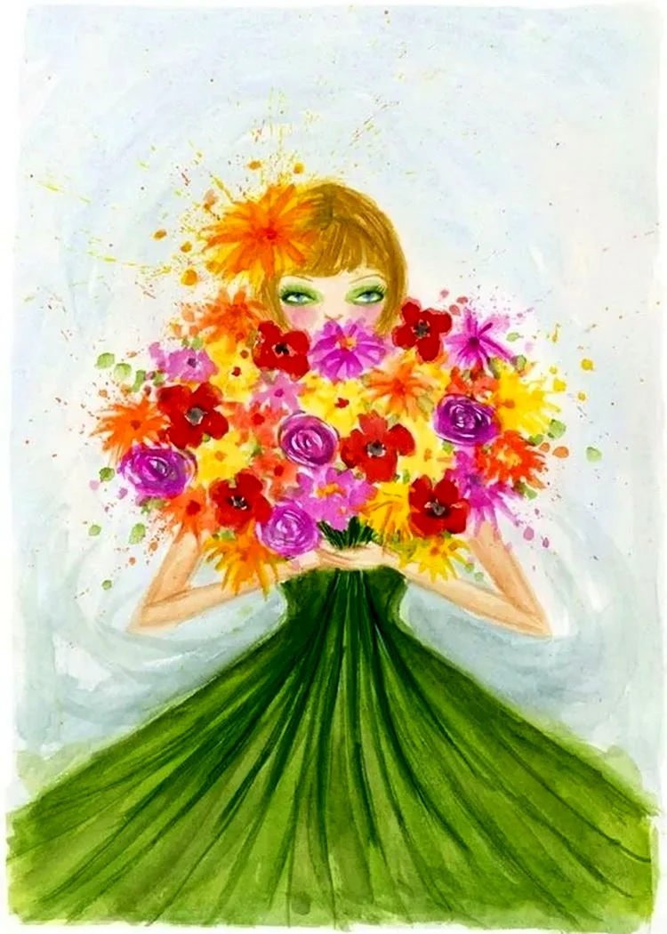 Нарисовать девочку с цветами