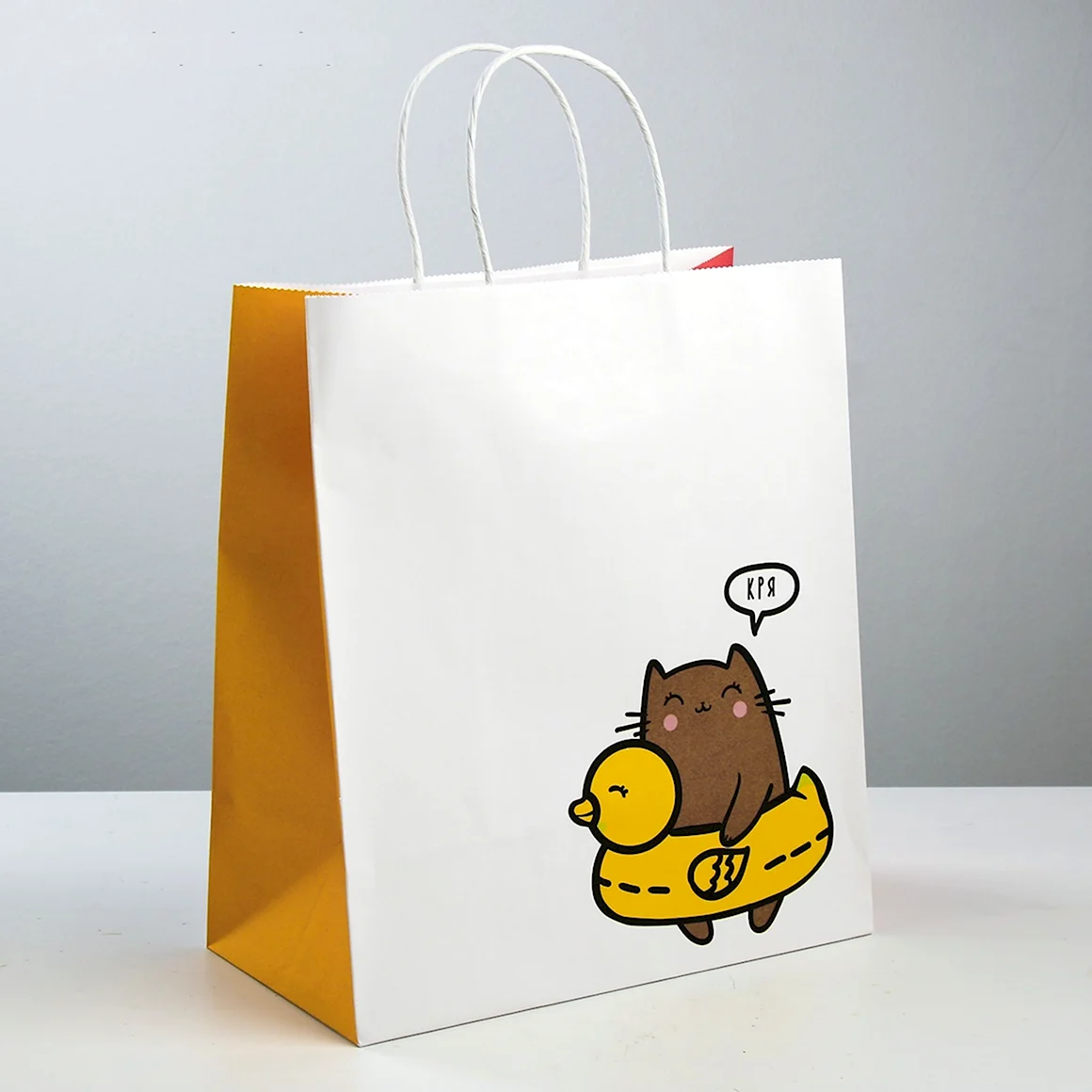 Пакет подарочный крафтовый «котик» 28 × 32 × 15 см