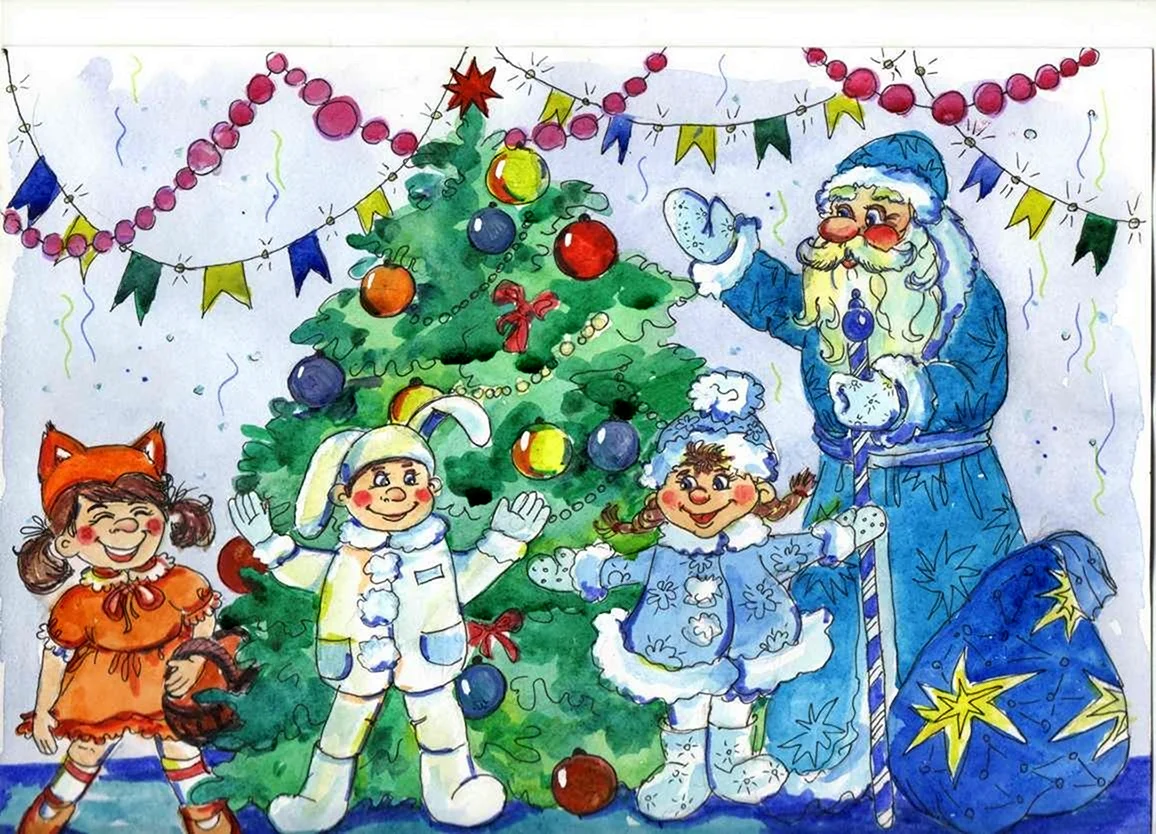 Рисование новогодний праздник в детском саду
