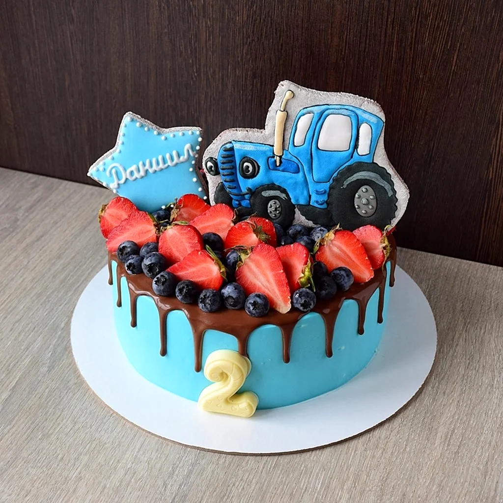 Тортик на 2 годика мальчику синий трактор