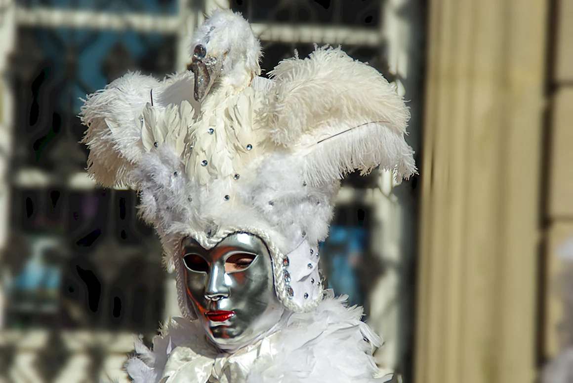Венецианская маска с белыми перьями