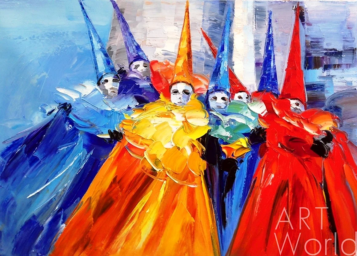 Венецианский карнавал в живописи мастихином